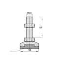 No Fuss Heavy Duty Carbon Steel Leveling Feet For Straighteners Built Tough Adjustable Support Legs Quick Threaded Lift Rock Solid Orange Base Tool Stand dimensional drawing showcasing M10 height and 50mm base.