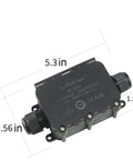 Heavy Duty Pa66 Junction Box With Ip68 Waterproof Rating And Dual Quick Connect Ports For Hella Reliable Extension Cord Repairs And Coaxial Underground Wiring Jobs Anywhere, showing dimensions 5.3in x 2.56in x 1.57in.
