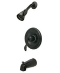 NuFrench Tub and Shower Faucet in Oil Rubbed Bronze With Solid Brass Construction showing showerhead, handle, and spout set