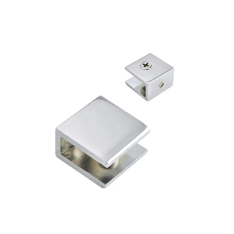 Close-up of Heavy Duty Cabinet Shelf Clips 10 Piece Panel Bracket Holder Zinc Alloy Glass Clamp for Shelves and Doors.