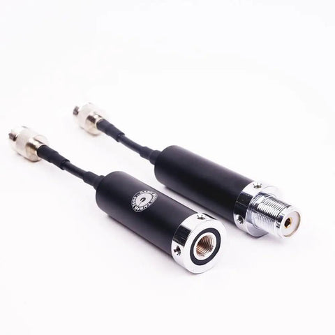 Close-up of connectors for Portable Antenna Tripod Mast With Multi Connector Head SO239 3 8 24 And 1 4 Inch Camera Screw