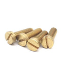 Top Tier Brass Slotted Cheese Head Screws Bulk Set M2 Through M8 Metric Fasteners showing golden brass fasteners with slotted heads.