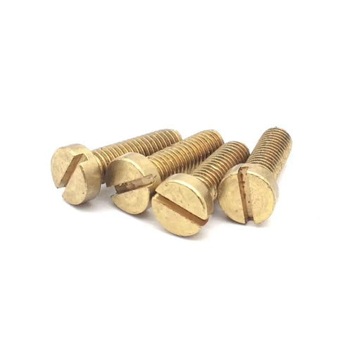 Top Tier Brass Slotted Cheese Head Screws Bulk Set M2 Through M8 Metric Fasteners showing golden brass fasteners with slotted heads.