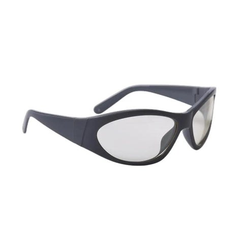 Top Tier Infrared Laser Eye Protection Glasses With OD4 Plus And OD5 Plus Armor, gray frame with clear lenses for safety.