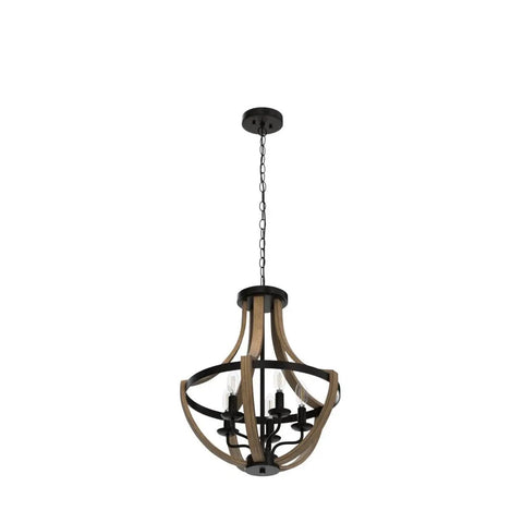 Modern Farmhouse Geometric 5 Light Chandelier With Adjustable Height Rustic Pendant Lighting For Dining Room Foyer And Kitchen Island In Black Wood Grain Finish With A Cool Vibe, elegant curved design.