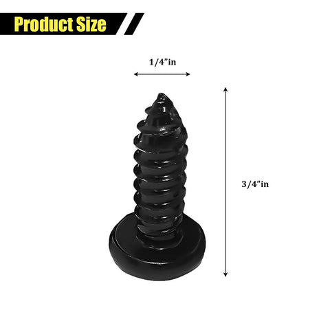 Hella Tough Anti Theft License Plate Screws Kit With Stainless Steel Tamper Proof Bolts, showing a black screw, size 1/4" by 3/4".