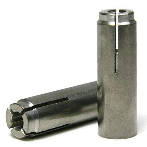 304 Stainless Steel Drop In Expansion Anchors For Concrete And Stone With Setting Tool One Half Inch Diameter Thirteen Threads Per Inch Two Inch Length Includes Ten Anchors And Tool Corrosion Resistant Masonry Fastening System, two stainless steel anchors.