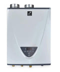 Real Deal Natural Gas Tankless Water Heater With Badass 10 GPM Flow And 199000 BTU Powerplant For Non Stop Hot Showers front view with controls.