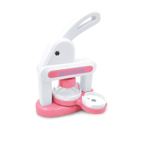 One Handed Button Maker Press Kit For DIY Crafts 55mm And 35mm Installation Free 70 Pack Pin Maker, pink and white handle