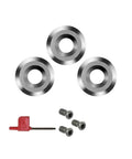 Boss Level 12mm Round Tungsten Carbide Lathe Cutters Negative Rake Geometry For Clean Sweep Wood Finishing Includes Mounting Hardware And Spanner 3 Pack with three tungsten carbide inserts and screws.