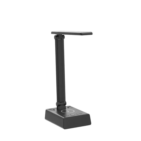 Minimalist Led Desk Lamp With 15W Wireless Charger, USB And Type C Ports, 2 AC Outlets, Dimmable Eye Caring Light, 3 Brightness Levels, Built In Alarm Clock, Touch Control Table Lamp For Home Office Dorm