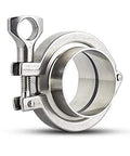 Beduan stainless steel 1.5 in tri-clamp to 3/4 in tube ferrule with clamp and silicone gasket (front view)