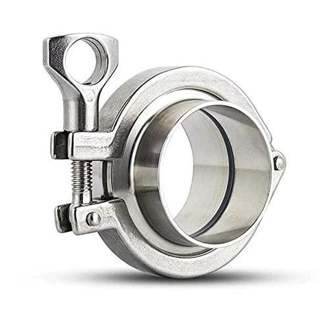 Beduan stainless steel 1.5 in tri-clamp to 3/4 in tube ferrule with clamp and silicone gasket (front view)