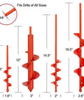 Front view of MAXCCINO 4-piece orange auger drill bit set for 3/8-inch hex-drive drill
