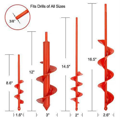 Front view of MAXCCINO 4-piece orange auger drill bit set for 3/8-inch hex-drive drill