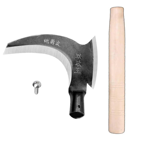Long Handle Scythe Tool For Yard Work, Heavy Duty Sickle Garden Tool with detachable manganese steel blade and wooden handle
