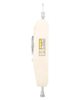 Handheld 50N Analog Push Pull Dynamometer With Dial Gauge, side view of beige plastic body and metal hooks
