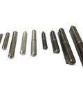Various sizes of heavy duty weld-on bullet hinge for weldable steel, stainless steel, aluminum, and brass with brass bushing.