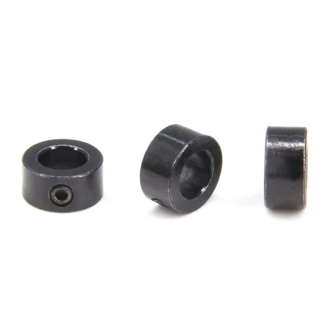 Top Shelf 10 Pack Black 8mm Shaft Lock Collars For T8 Lead Screws showing three stainless steel lock collars used in 3D printer projects.