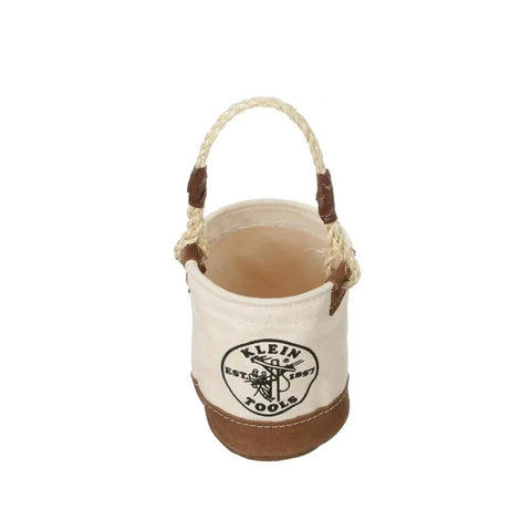 Compact Mini Tool Bucket With Leather Bottom And Reinforced Rope Handle For Small Jobs All Purpose Utility Pouch Front View
