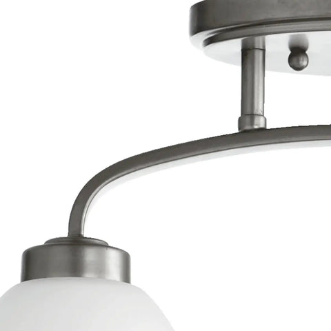 Two Light Bathroom Flush Mount From Reyes Collection In Classic Nickel Finish, Sleek Modern Contemporary Ceiling Light Fixture, Damp Rated, LED Compatible, 16.25 Inch Length, 5.25 Inch Width, Ideal For Bathrooms And Hallways