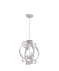 Farmhouse Rustic White Wood Orb Pendant Chandelier For Kitchen Island And Living Room Vintage Vibe 4 Light Fixture hanging.