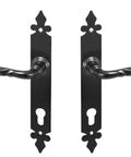 Heavy Duty Black Powder Coated Door Hardware Set With 90mm Lock Spacing Exterior Gate Knob Handle Solid Screw Mounting Durable Kit