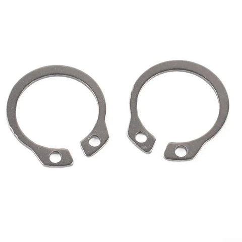 Two pieces from the Rust-Resistant 304 Stainless External Circlip Set Retaining Ring Kit 8mm-18mm Snap Ring Assortment.