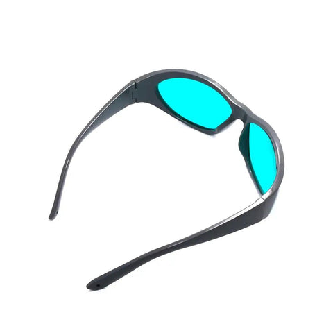Pro Level Red Laser Safety Glasses With Heavy Duty OD4 Plus Protection For 635 650 694 Nanometer Ruby Lasers and Rock Solid Clear Lens Guard For Night Crews, side view.
