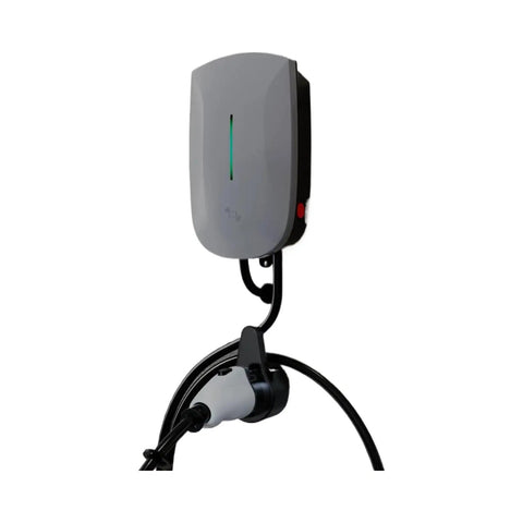 Top Notch J1772 Electric Vehicle Charger And Evse Level 1 2 Home Charging Station With 5 Meter Cable Adjustable 8 To 50 Amps mounted on wall.