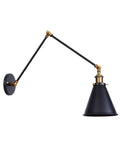 Straight Fire Metal Swing Arm Wall Sconce Super Solid Adjustable Reading Light Fixture For Bedroom Study Or Lounge Vibe Decor Heavy Duty Mount E27 Support Black Finish with brass details.