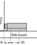 Side view diagram of MLZN80BL metal magnetic latch installed on door edge with side board