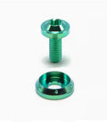 Premium M6 Titanium License Plate Screw Kit With Matching Washers Slick Green Finish showing a green screw and washer.