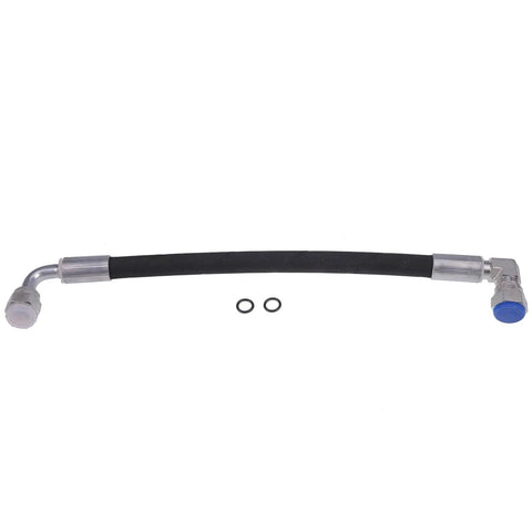 JZGRDN hydraulic hose with metal elbow fittings and blue end cap; black rubber line and two O-rings