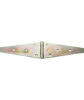Heavy Strap Hinge 12 Inch Zinc Plated With Offset Holes For Heavy Duty Strength Hot Rolled Steel Construction visible in unfolded position.