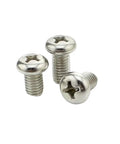 Three 10-32 X 7/8 Inch 304 Stainless Steel Cross Recessed Pan Head Phillips Machine Screws for Heavy Duty DIY and Industrial Assembly.