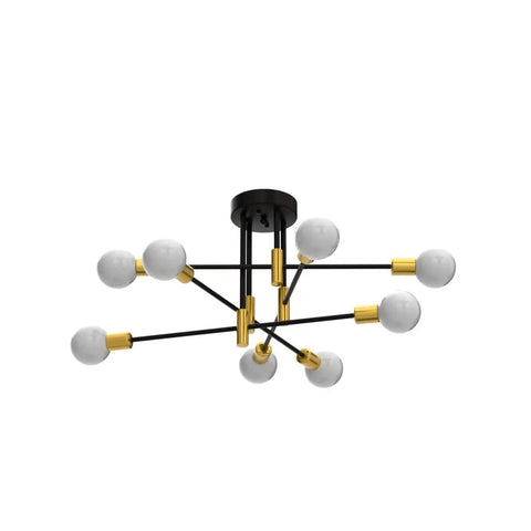 Starburst Inspired Eight Light Pendant Chandelier In Black Finish Mid Century Modern Nordic Ceiling Light with gold accents