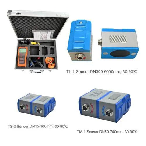 Portable Ultrasonic Liquid Flow Meter With RS232 Clamp Sensor And TM-1 Transducer in case with sensors, compact design