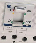 Factory Fresh 3 Pole Mccb Circuit Breaker 150a I Frame With 25ka Thermal Magnetic Trip Unit At 480v switch in ON position.
