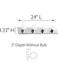 4 Light Vanity Strip Light In Polished Chrome, Dimmable Contemporary Bathroom And Makeup Vanity Lighting, 24-inch length