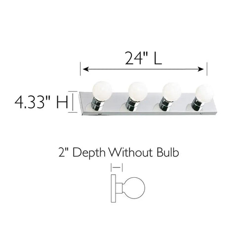 4 Light Vanity Strip Light In Polished Chrome, Dimmable Contemporary Bathroom And Makeup Vanity Lighting, 24-inch length