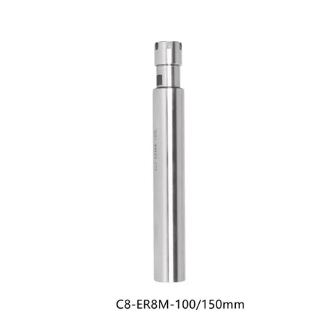 Heavy Duty C8 ER8 CNC Collet Chuck For Mills And Lathes showing a sleek steel design, 100/150mm length for precision tool usage.
