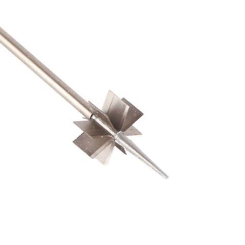 Onion cutter head in stainless steel, plum-blossom design with star-shaped blades (close-up).