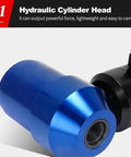 Close-up of blue hydraulic cylinder head from Portable Hydraulic Hole Punch Kit With Six Dies For Drilling Holes In Mild Steel Plates And Metal Sheets.