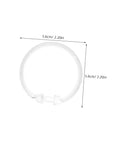Clear plastic ring from 12 Pack Round Shower Curtain Rings Plastic Hooks For Bathroom Inner Diameter Easy Glide Heavy Duty Yet Gentle On Drapery Secure Durable Clips For Hanging Your Shower Curtain, showing measurements.