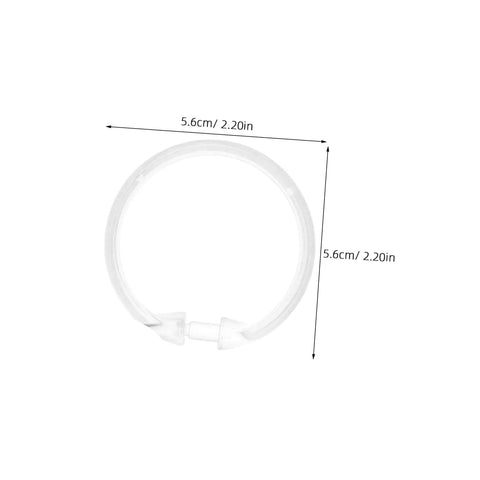 Clear plastic ring from 12 Pack Round Shower Curtain Rings Plastic Hooks For Bathroom Inner Diameter Easy Glide Heavy Duty Yet Gentle On Drapery Secure Durable Clips For Hanging Your Shower Curtain, showing measurements.