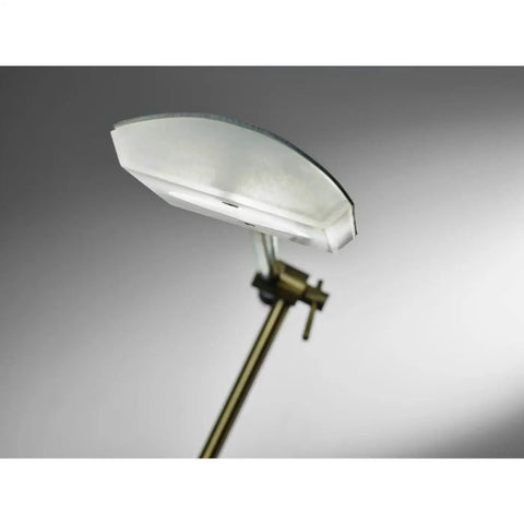 Close-up of Vera LED Floor Lamp With Adjustable Height, showcasing full spectrum LED lights and brass finish with marble accent