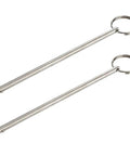 Two Pack Heavy Duty Quick Release Pins 0.236 Inch Diameter Five And Three Quarters Inches Usable Length 6.3 Inch Overall Length Marine Grade 316 Stainless Steel For Bimini Tops Boat Deck Hinges And Marine Hardware shown with key rings