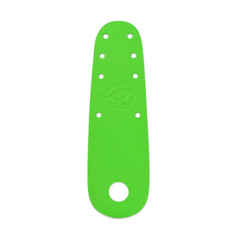 Green leather component with perforations for Roller Skate Toe Guards Flat Toe Protectors One Hundred Percent Australian Leather Siren Red Pair For Derby And Speed Skating Extends Skate Life Not Compatible With Bolt On Toe Stop Plates.