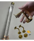 Straight Up Solid Acrylic Railing Kit With Heavy Iron Brackets, showcasing acrylic tube and gold iron bracket details.